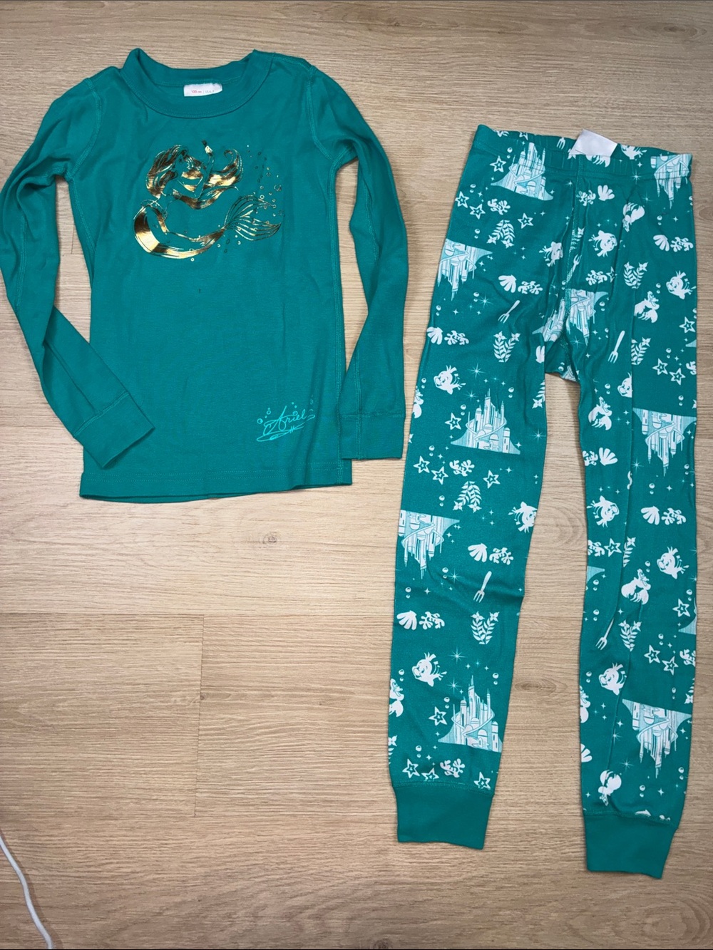 Hanna Andersson Disney The Little Mermaid Ariel Teal Gold White Pajama Set